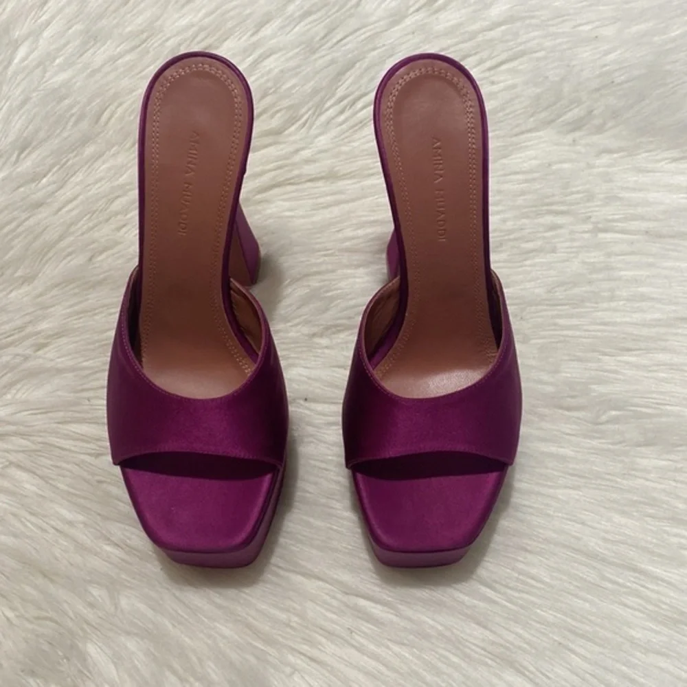 Amina Muaddi‎ Dalida silk satin platform sandal size 36EU